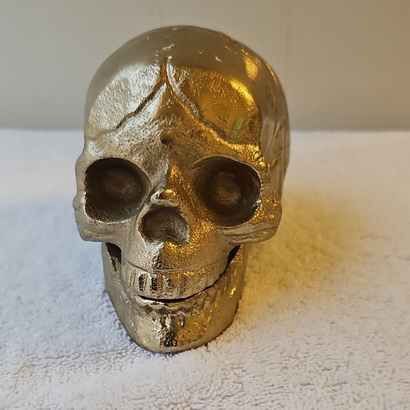 New Shiny Gold Skull with Hallowed Out Center Halloween Decor 3"x3" - Picture 6 of 12
